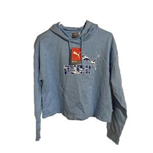 NEW PUMA Women's Summer Splash Cropped Hoodie Day Dream Blue Size Small